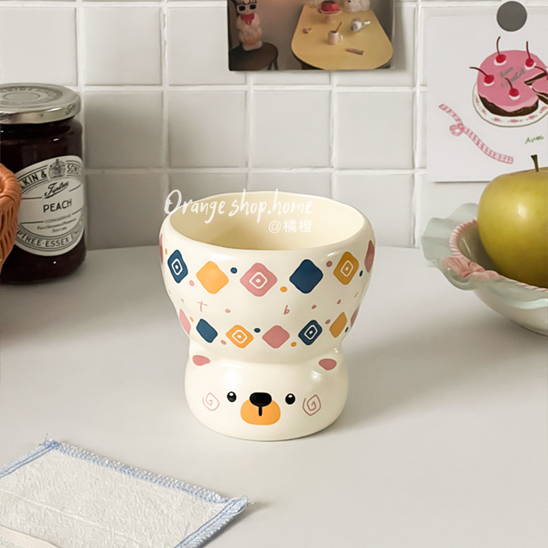 橘橙可爱卡通动物陶瓷手握杯创意随手杯家用咖啡杯小熊喝水杯子,餐饮具,马克杯,淘宝优惠券,粉丝福利购,淘宝优惠卷