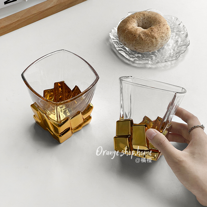橘橙太空金冰块杯高级感限定酒杯ins创意玻璃杯喝水杯子威士忌杯