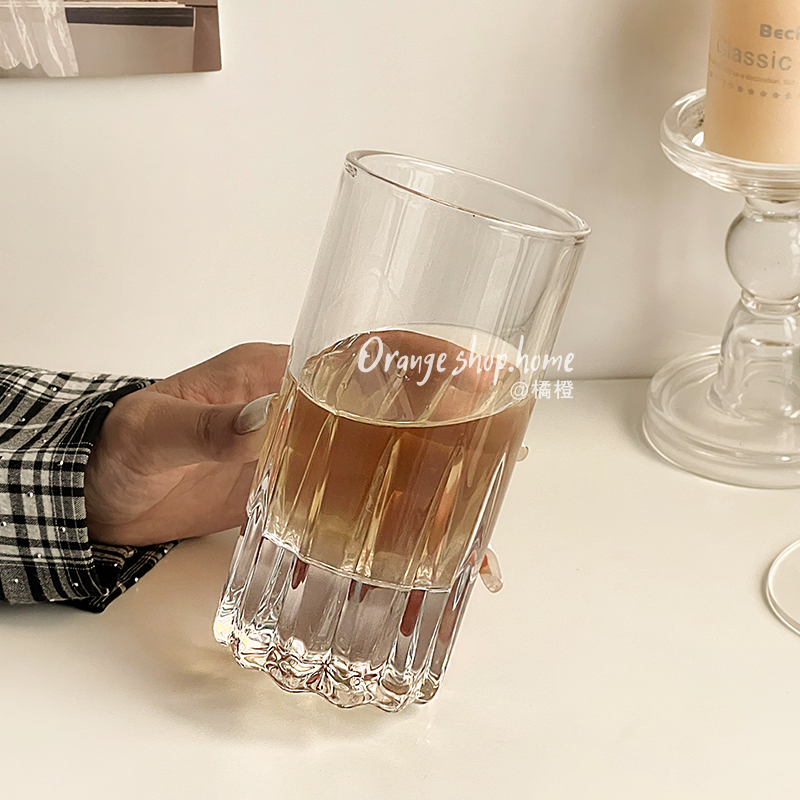 橘橙小众玻璃咖啡杯气泡水饮品杯