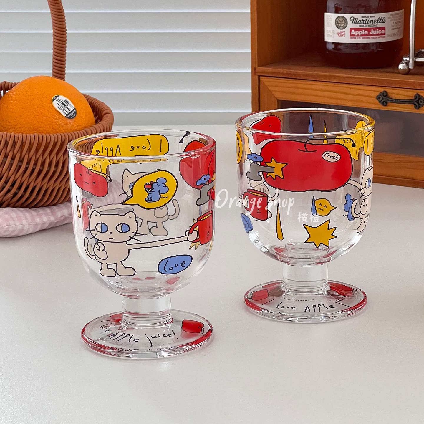 橘橙原创可爱卡通小猫玻璃杯