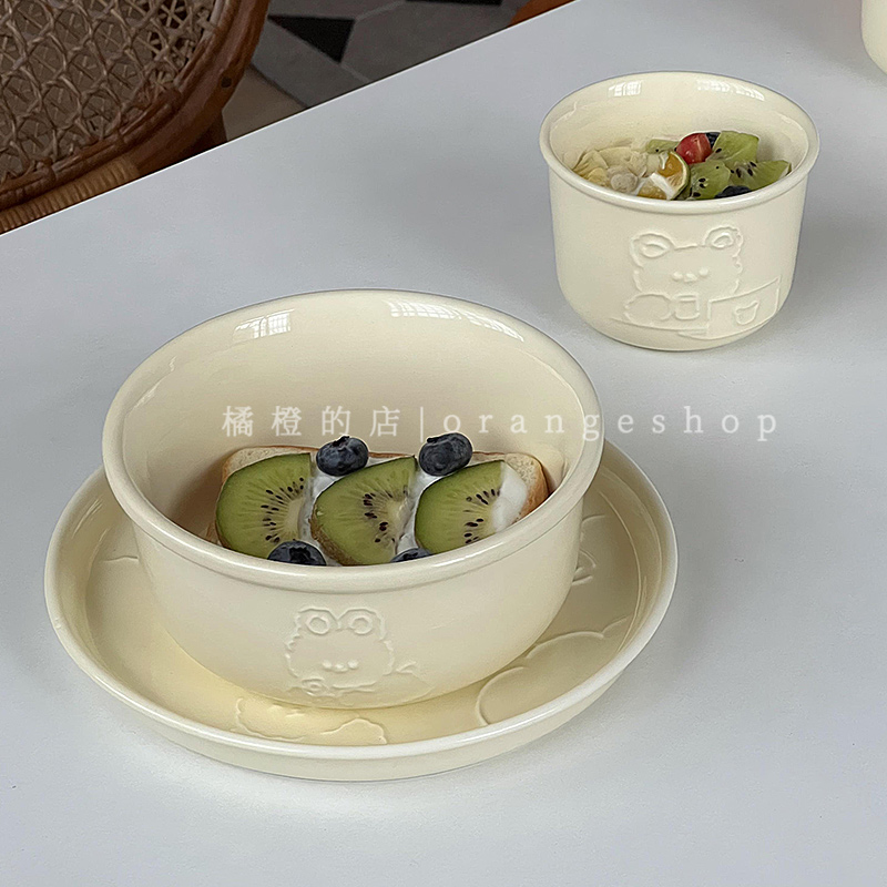 卡通熊兔子餐具陶瓷米饭碗家用