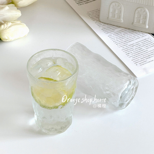 橘橙*ins风家用冰川杯雨雾杯高级感透明冰镇玻璃杯桌面果汁牛奶杯