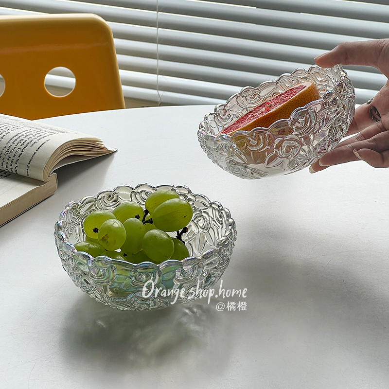 橘橙玻璃碗早餐燕麦碗冰淇淋碗