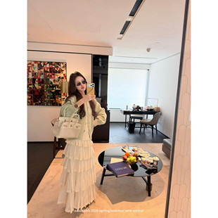 aaaaxbbb 韩系重工白色长裙设计感百褶裙温柔长纱裙女 北海道雪日