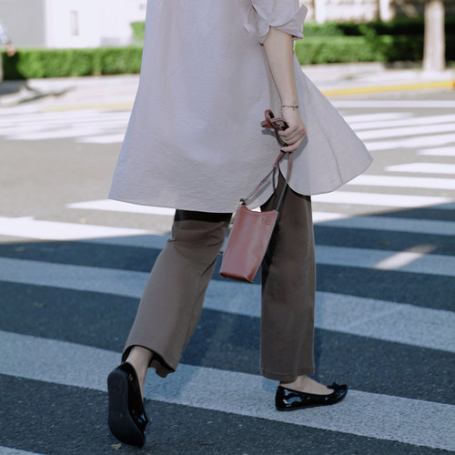 黑桃园中腰简约松紧腰长裤女