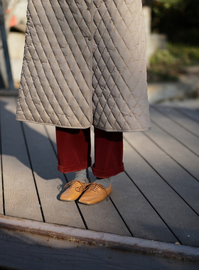 【缎红】黑桃园灯芯绒直筒休闲裤中腰简约纯色中腰长裤女冬 P114