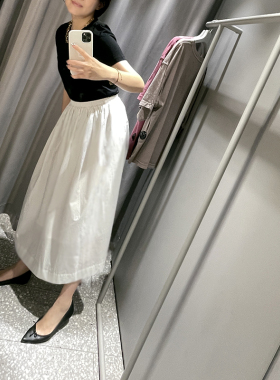 【银砾】黑桃园清冷感柔软白色半长裙简约A字中长款半身裙女 D143