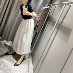 半身裙女 黑桃园清冷感柔软白色半长裙简约A字中长款 D143 银砾