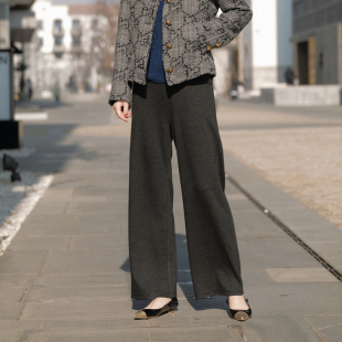 简约舒适休闲显瘦长裤 装 2026黑桃园微喇松紧腰裤 女春P140 暗尘