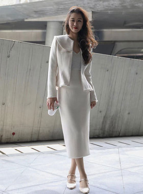 2023春夏复古OL法式小香风高级感御姐气质收腰显瘦高腰半直筒裙套