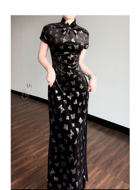 中式收腰显瘦气质改良长款性感轻奢印花旗袍名媛优雅宴会连衣裙