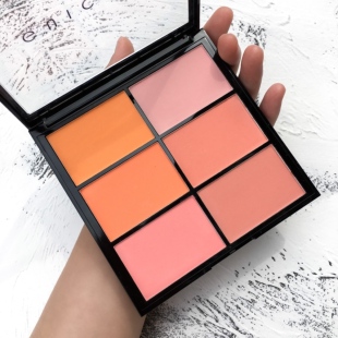 立体修容六色腮红高光一体盘6色三合一杏色橘粉桃色胡萝卜色鼻影