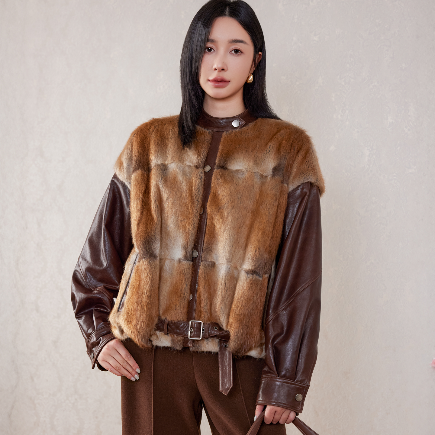 青根貂真皮皮草女绵羊皮