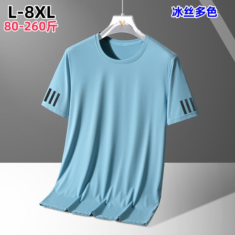 冰丝t恤男女款夏季薄款圆领体恤宽松加肥加大码运动休闲速干短袖