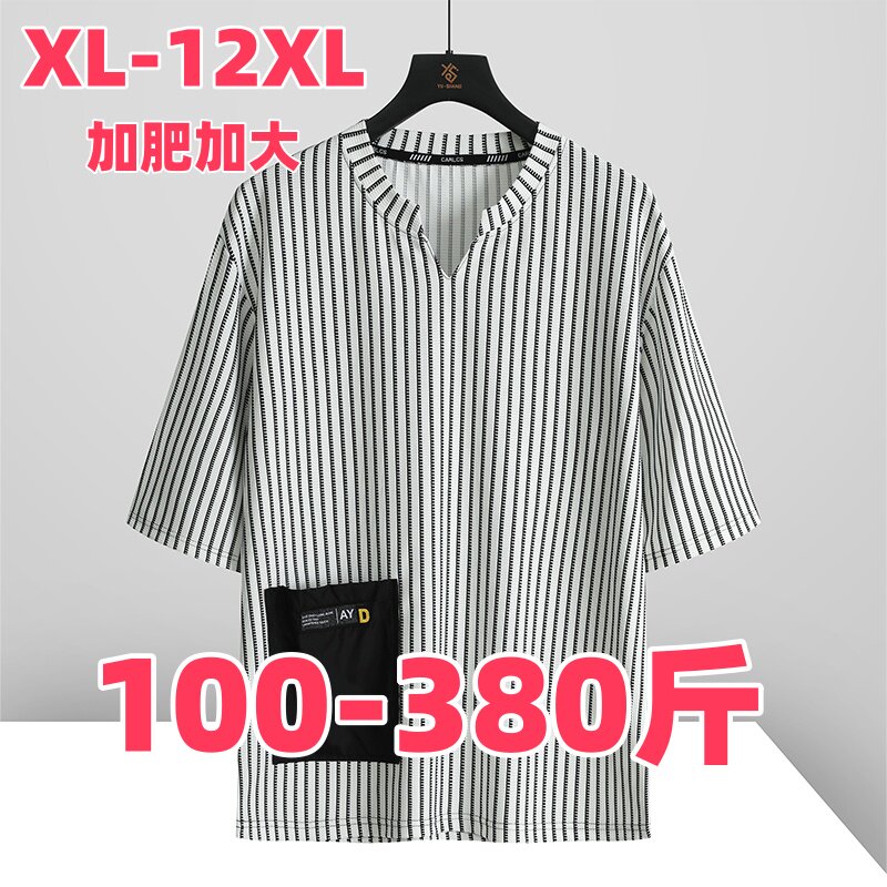户外美式条纹短袖大码显瘦T恤男
