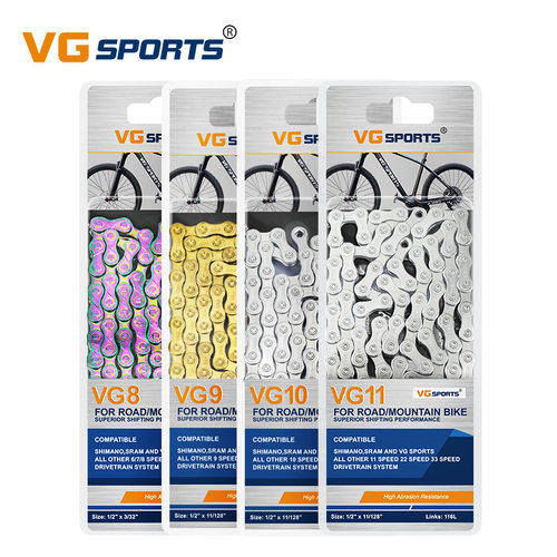 VG SPORTS 8/9/10/11/12速山地公路自行车链条非镂空轻量金色炫彩