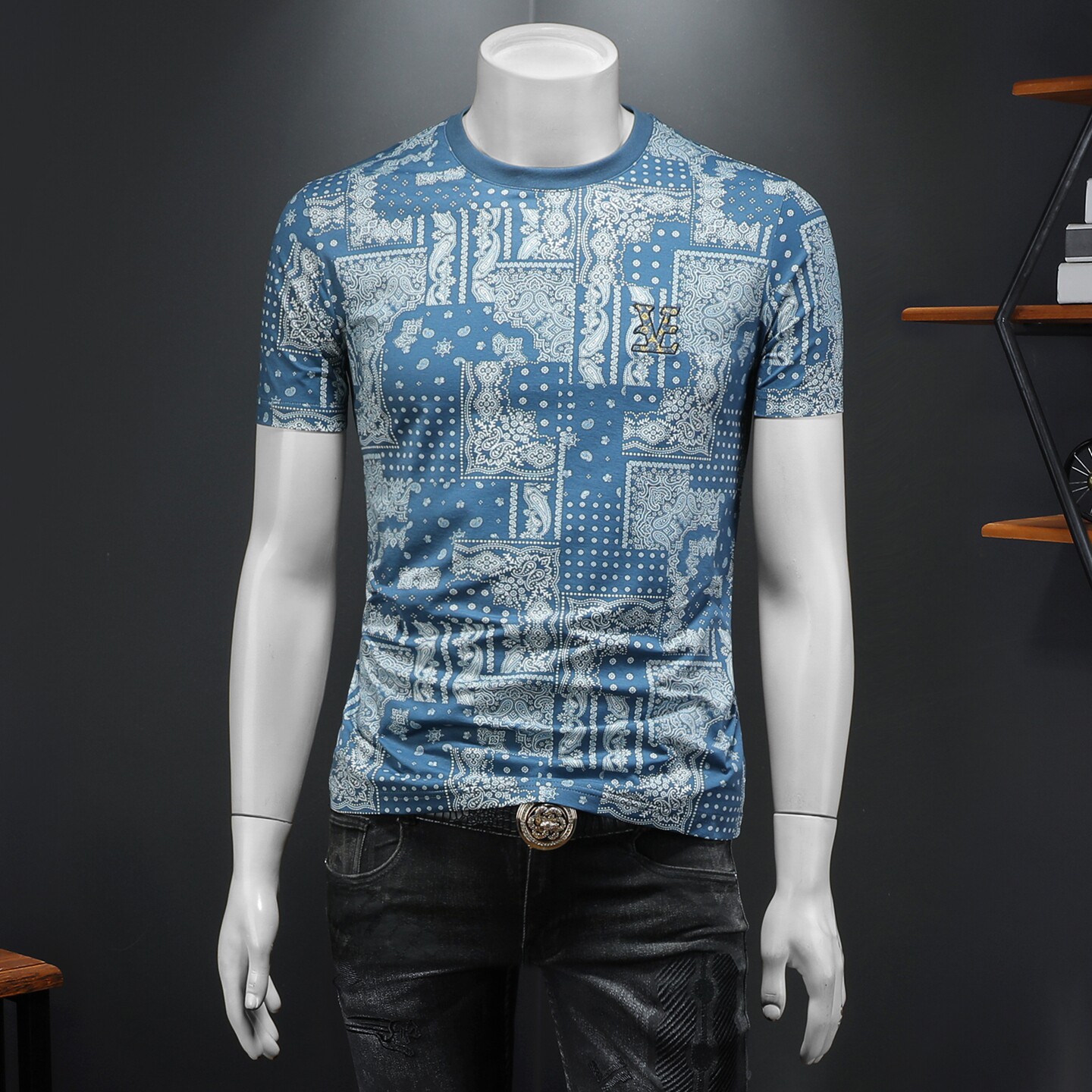 2026年夏季腰果花圆领T恤QT6016-E3679-P65，男装T恤，钱塘6016