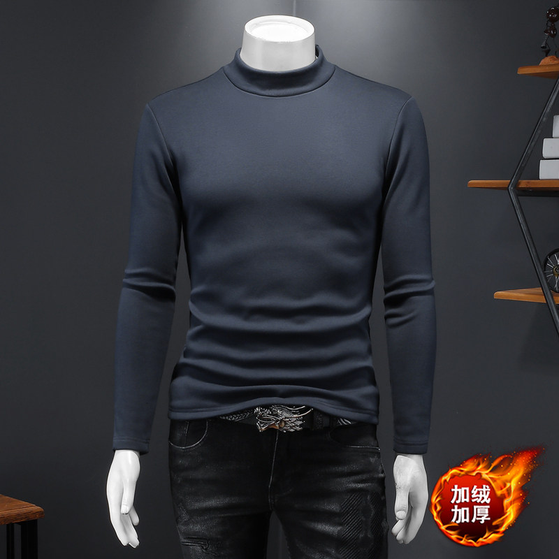 新款秋冬男装高领纯色加绒加厚长袖T恤钱塘6016-c9999-p85,男装T恤,钱塘6016