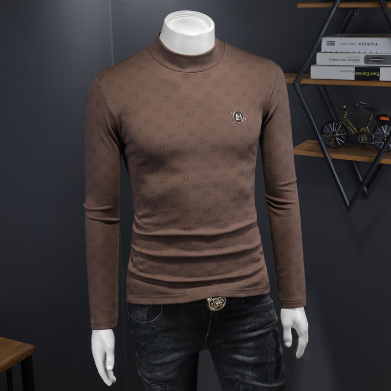 2025秋冬新款加绒高领男长袖打底衫大码钱塘6016-C5603-P95,男装T恤,钱塘6016