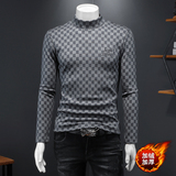 新款秋冬男装高领印花长袖T恤加绒加厚钱塘6016-C3328-P95，男装T恤，钱塘6016
