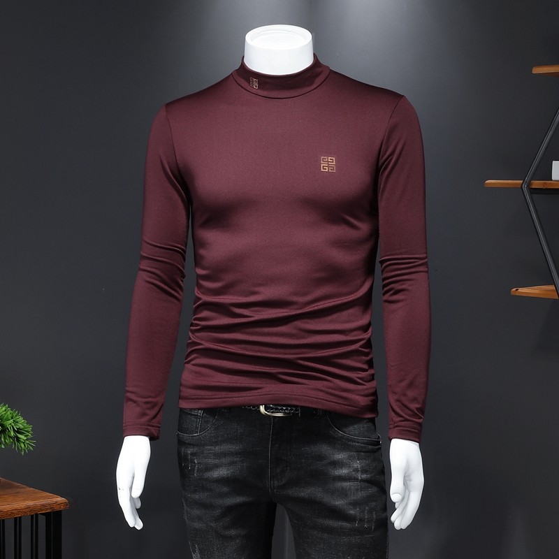 不断货秋冬新款钱塘6016-8809p80男长袖加厚打底衫大码假模酒红，男装T恤，钱塘6016