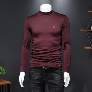 不断货秋冬新款钱塘6016-8809p80 男长袖加厚打底衫大码假模酒红,男装T恤,钱塘6016