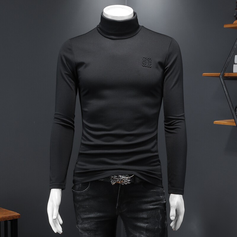 新款秋冬男装高领纯色长袖T恤钱塘6016-C3327-P85黑，男装T恤，钱塘6016