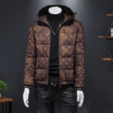 2024新款连帽羽绒服格子印花90白鸭绒外钱塘6016-F5056-P290咖啡，男装羽绒服，钱塘6016