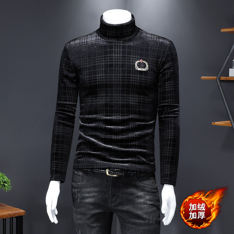 钱塘6016-C111-P90风加绒加厚高领打底衫长袖T恤体恤男士冬装图片