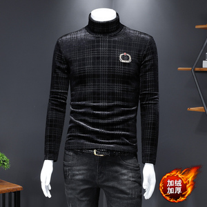 钱塘6016-C111-P90风加绒加厚高领打底衫长袖T恤体恤男士冬装图片