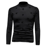 钱塘6016-CC2113-P90植绒加绒加厚高领打底衫长袖T恤男装黑色，男装T恤，钱塘6016