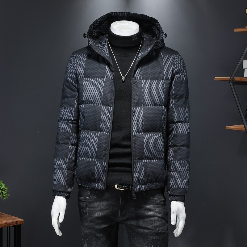 2022连帽羽绒服男冬装格子带帽子90白鸭绒钱塘6016-F5059-P290灰图片