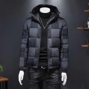 2022连帽羽绒服男冬装格子带帽子90白鸭绒钱塘6016-F5059-P290灰图片