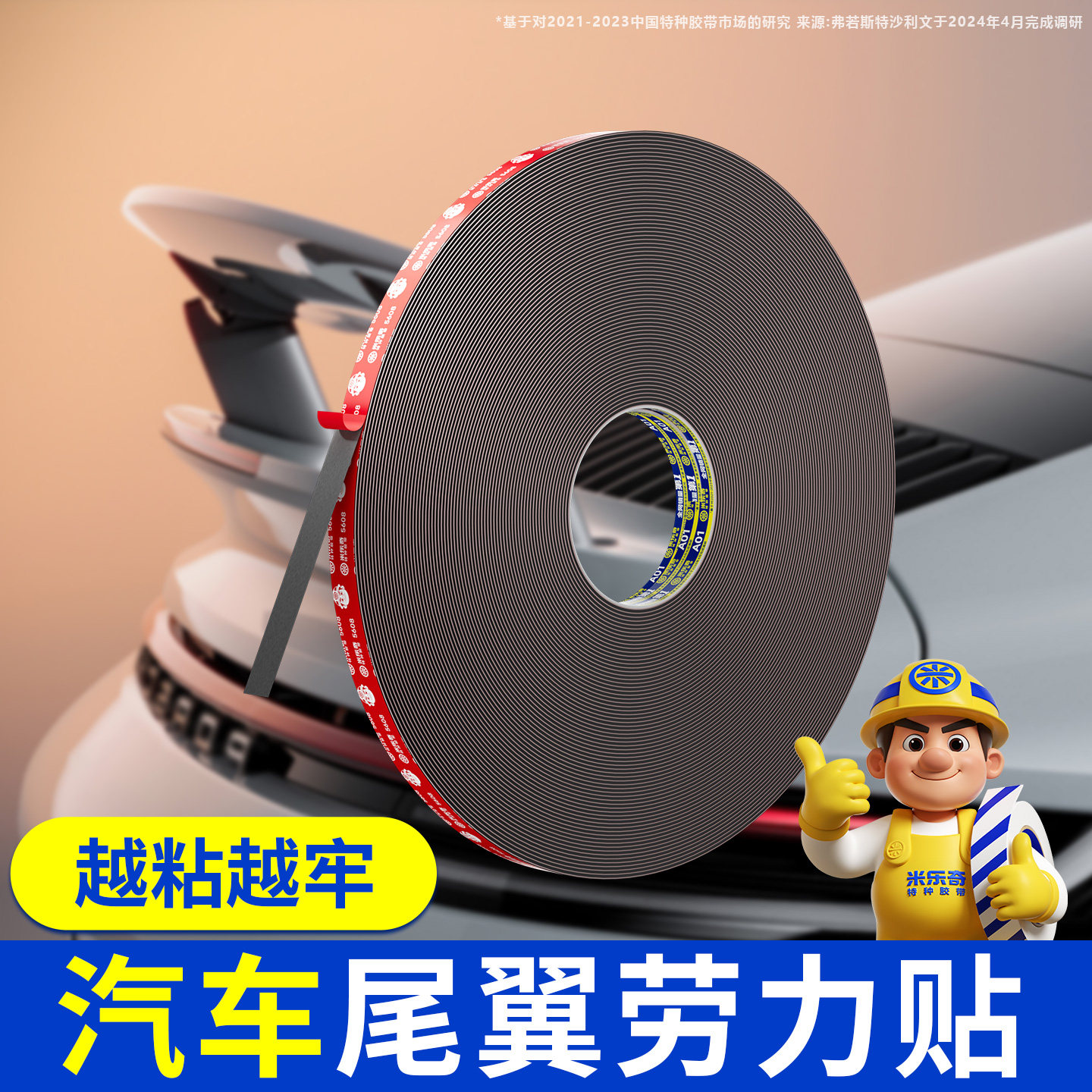 汽车尾翼劳力贴高粘防水公仔摆件鲨鱼鳍晴雨挡固定防掉落专用胶贴