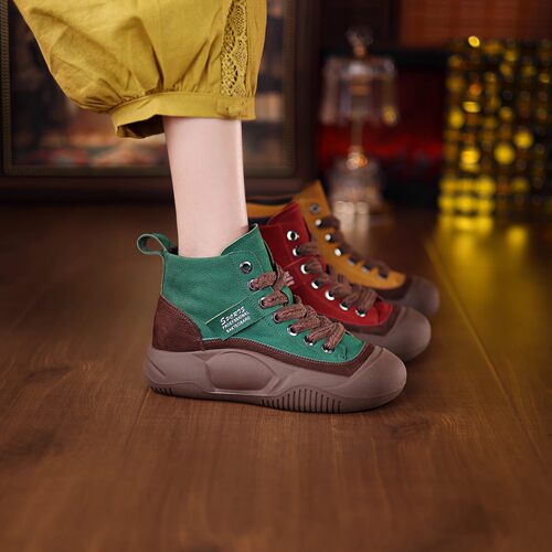 真皮短靴女厚底高帮鞋