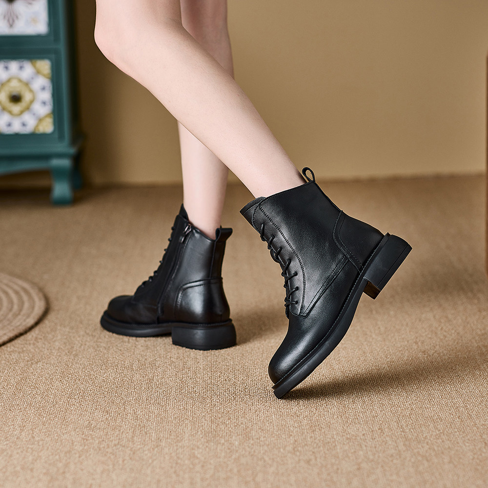 真皮平底小短靴女英伦风马丁靴单靴秋冬软底软面防滑高帮棉皮鞋子,女鞋,马丁靴,淘宝优惠券,粉丝福利购,淘宝优惠卷