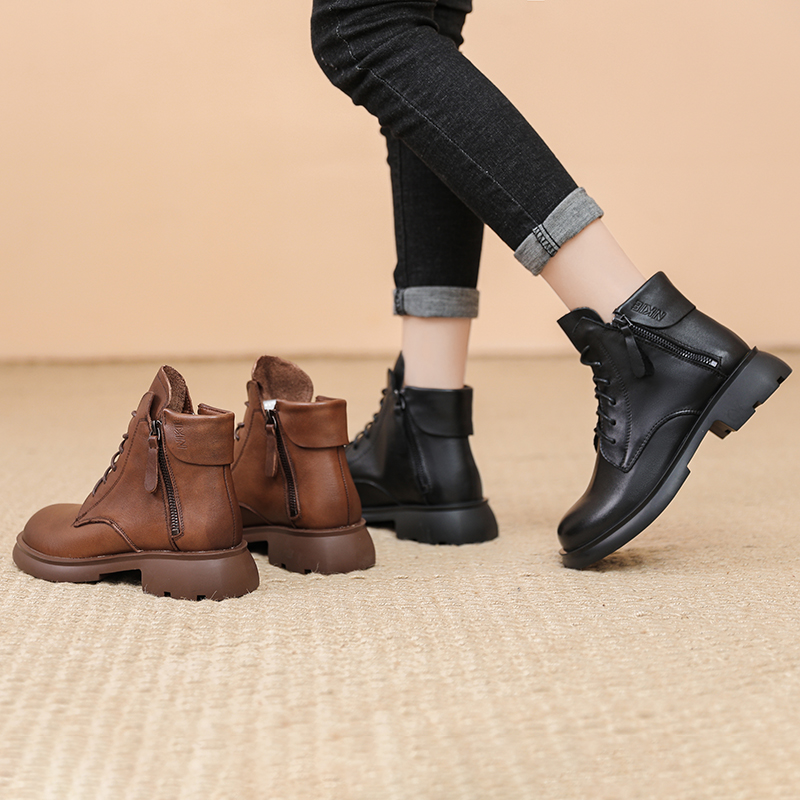 英伦风马丁靴女真皮短靴厚底