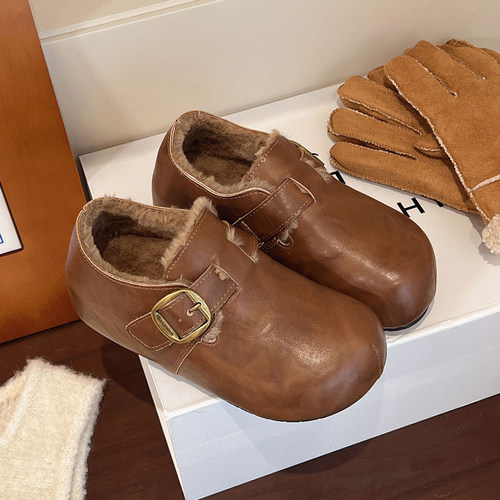 加绒内增高勃肯小皮鞋女秋冬季新款巨好看时尚爆款百搭休闲单鞋子