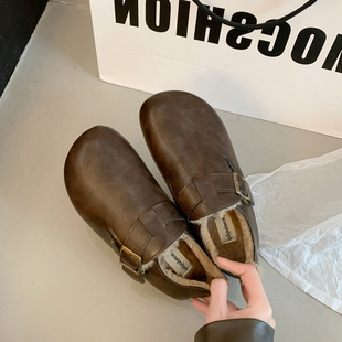 软底不累脚保暖休闲勃肯单鞋 复古小皮鞋 时尚 加绒2025新款 女秋冬季