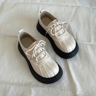 日系百搭学院系带小皮鞋 贝壳头乐福鞋 2024新款 棕色厚底单鞋 女夏季