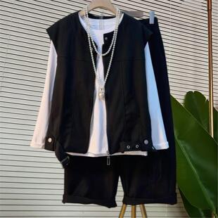 感阔裤三件套秋季腿马甲女显瘦感工装简约T恤高级打底垂套装韩系
