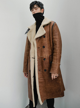 原生态羊皮毛一体大衣2023男士新款皮草外套澳洲美利奴羊毛中长款