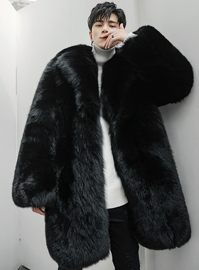 FANDI2023秋冬新品狐狸毛皮草外套男士中长款皮毛一体整皮大衣