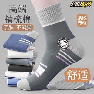 纯棉袜子男士防臭秋冬季条纹中筒运动袜吸汗长袜中筒百搭加厚男袜