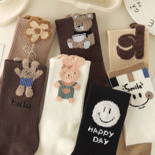 纯棉女中筒袜卡通纯棉袜子