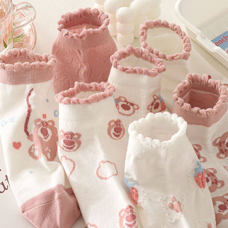 脏脏粉袜子女花边短袜春夏秋纯棉吸汗透气草莓熊高颜值学生ins潮