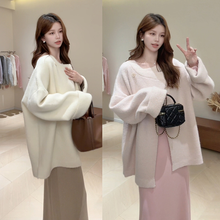 KG19 质感大袖子廓形花边慵懒大开衫毛衣外套