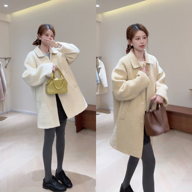 KG08翻领70羊毛圈圈尼毛呢外套大衣