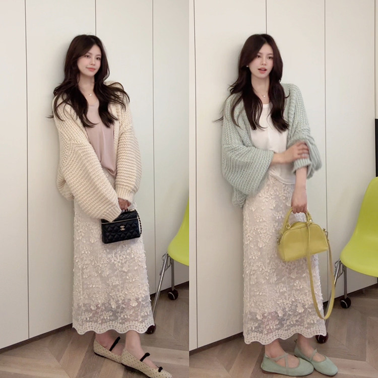 L003重磅手钩粗棒针波纹针织大开衫