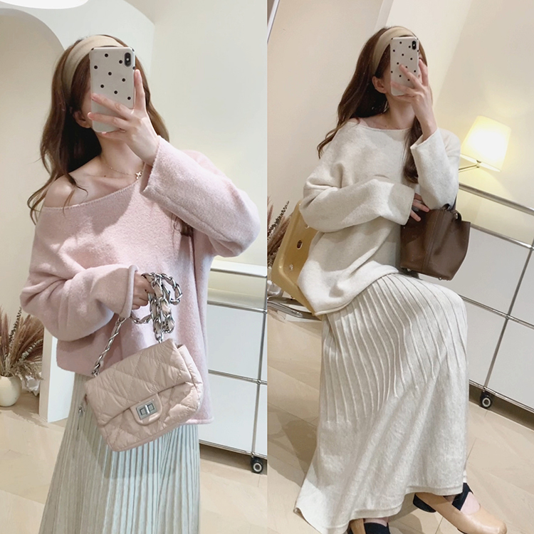 KD59绒感巨软羊驼绒可斜肩针织毛衣